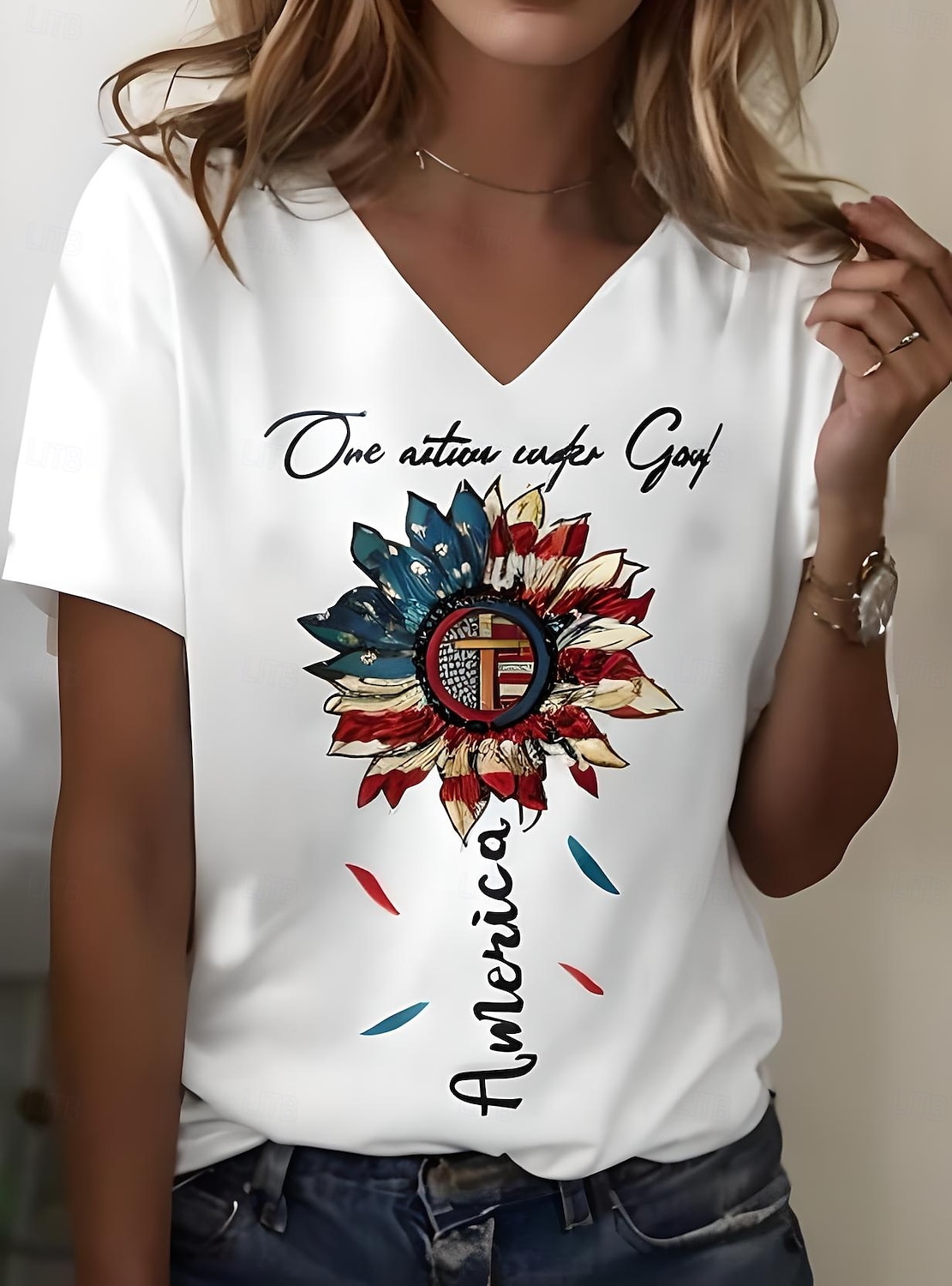 Női Patrióta Póló Grafika Amerikai Zászló Vintage Stílusos Klasszikus Rövid Ujjú V Nyakú Rendes Felsők Napi Hétvégi Nyomtatás Fekete Fehér Sárga Kék Nyár Tavasz 2025 - $19.99 –P1
