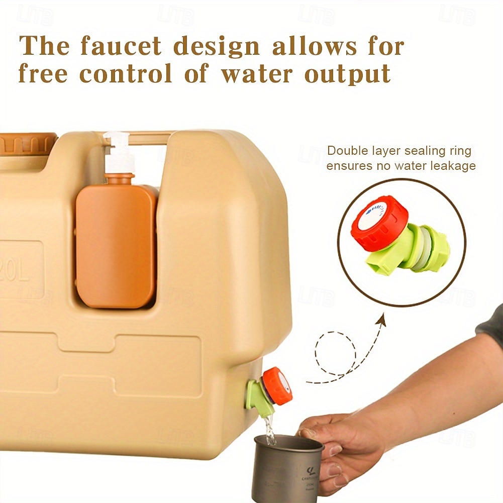 Bidon d'eau de camping portable de 5,28 gallons avec robinet &Distributeur de savon amovible - PE de qualité alimentaire sans BPA, robinet à débit réglable, large ouverture, conception durable pour le de 2025 ? $78.99 –P1