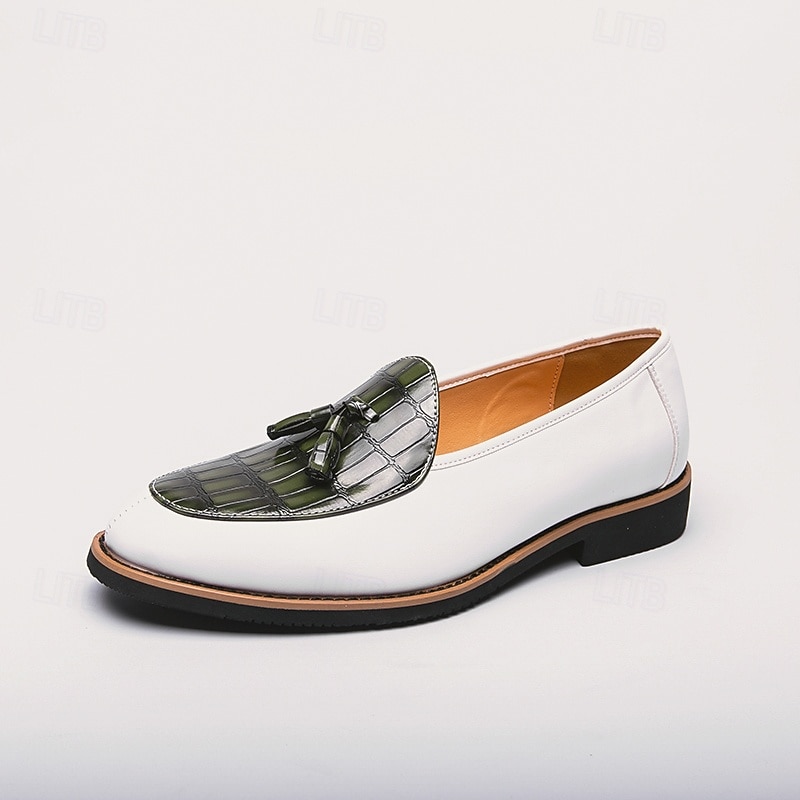 Vita herrloafers i konstläder med krokodilmönster – elegant avslappnad stil för middagsbjudningar och kvällsevenemang 2025 - $46.99 –P3
