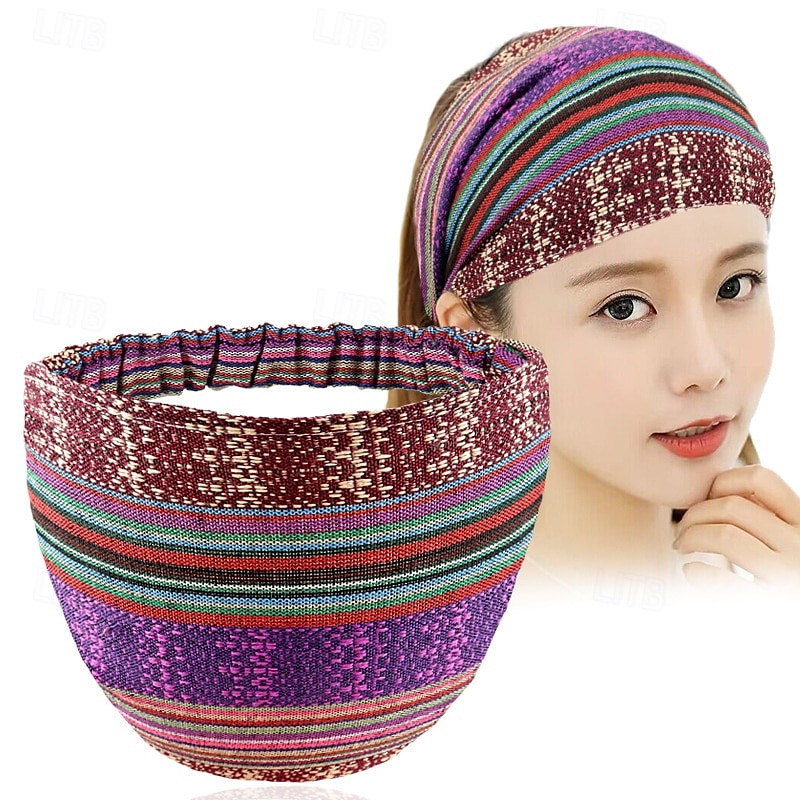 Boho Headbands for Women Girls Wide Hippie Hair Accessories Colorful Stripe Head Bands for Women's Hair Fashion Hairbands Turban Headwraps Non Slip 2025 - $8.49 –P14