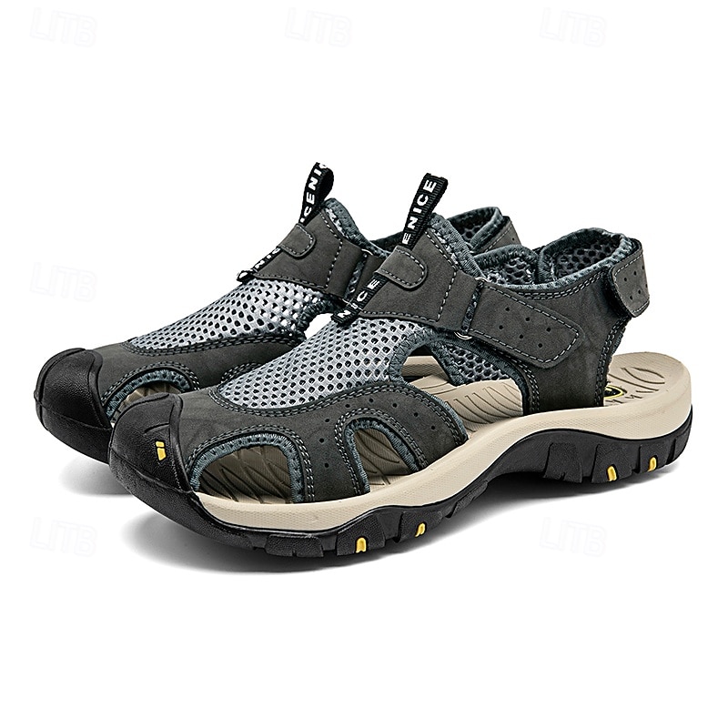 Bruine gesloten heren outdoor wandelsandalen met ademend mesh bovenwerk, gevoerde zool, avontuurlijke stijl voor volwassenen, geschikt voor bergpaden, boswandelingen, zomerkamperen 2026 - $54.99 –P1