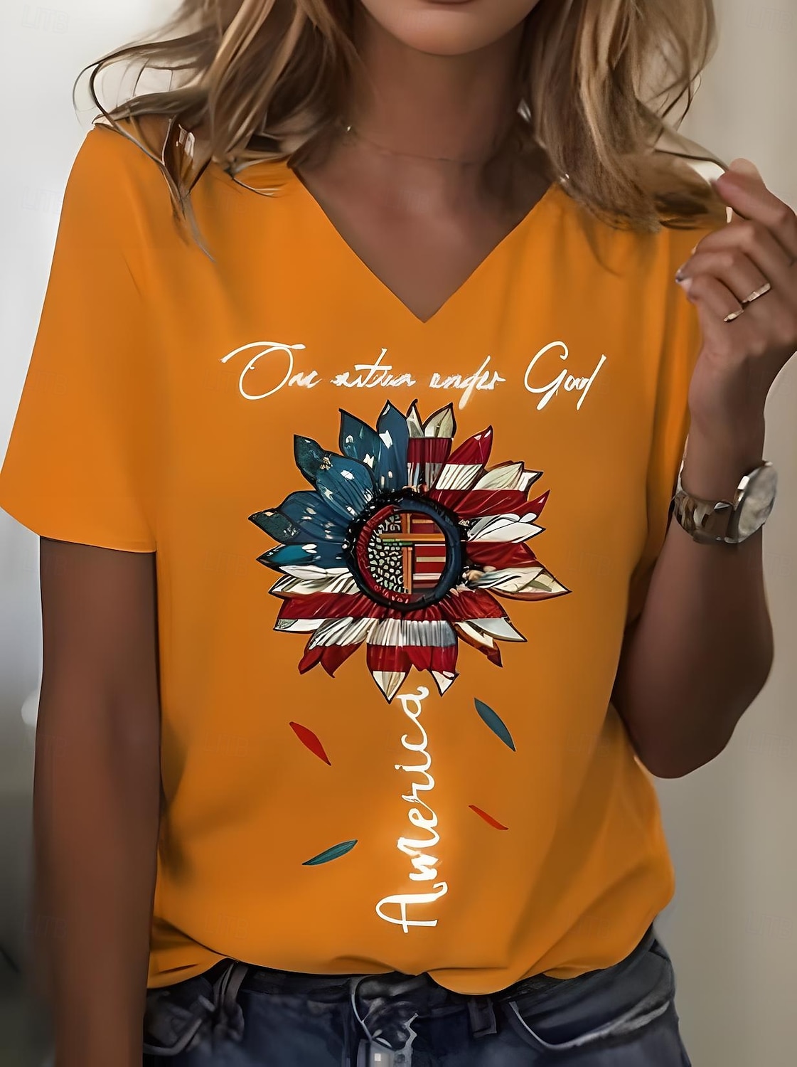 Női Patrióta Póló Grafika Amerikai Zászló Vintage Stílusos Klasszikus Rövid Ujjú V Nyakú Rendes Felsők Napi Hétvégi Nyomtatás Fekete Fehér Sárga Kék Nyár Tavasz 2025 - $19.99 –P5