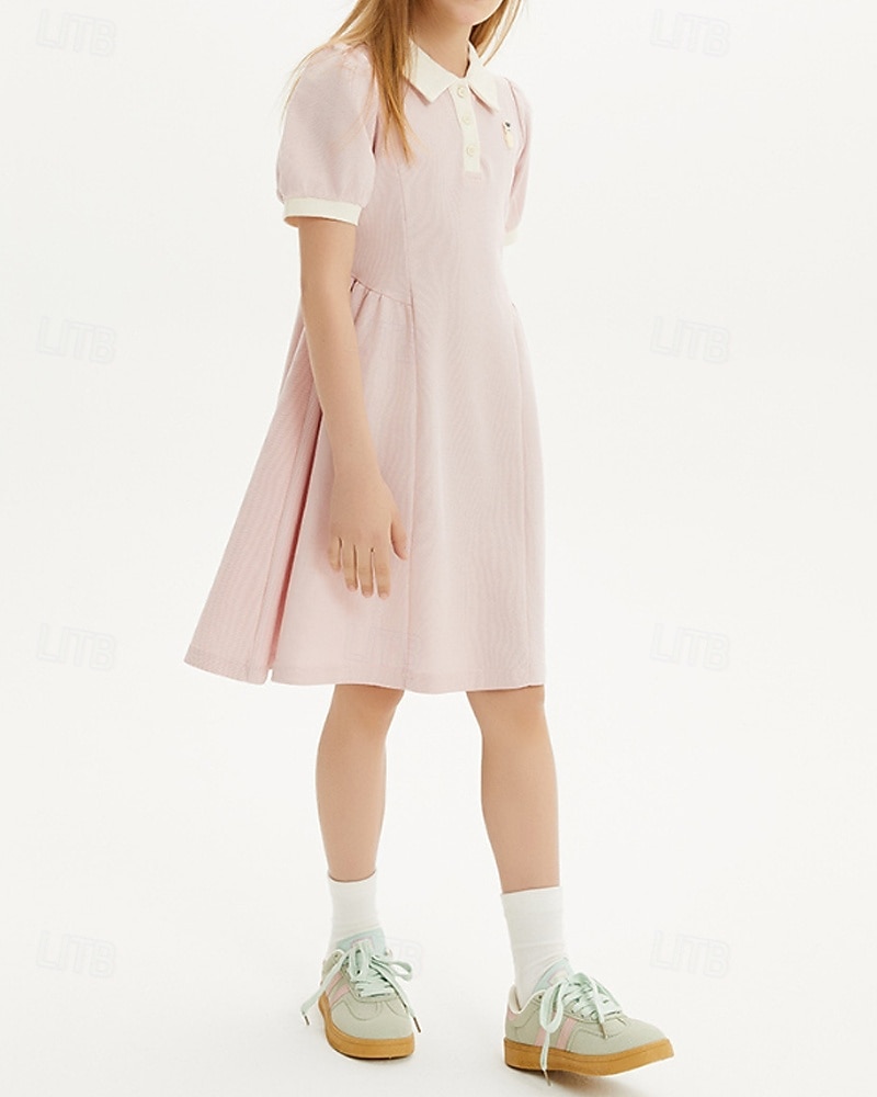 Kids Girls' Dress Color Block Short Sleeve Outdoor Patchwork Adorable Basic Cotton Knee-length Shirt Dress Casual Dress Summer 4 years+ Light Pink 2025 - $71.99 –P2