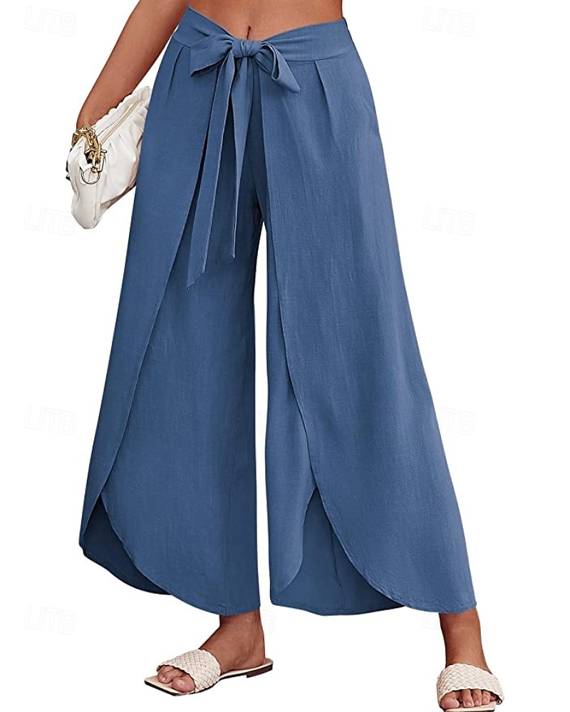 Mujer Pantalones de lino y algodón pantalones Casual Longitud total Cintura Media Plano Cintura elástica Separado Al Aire Libre Cómodo Festivos Ropa Cotidiana Fin de semana Albaricoque PEC Celeste 2025 - $25.99 –P15