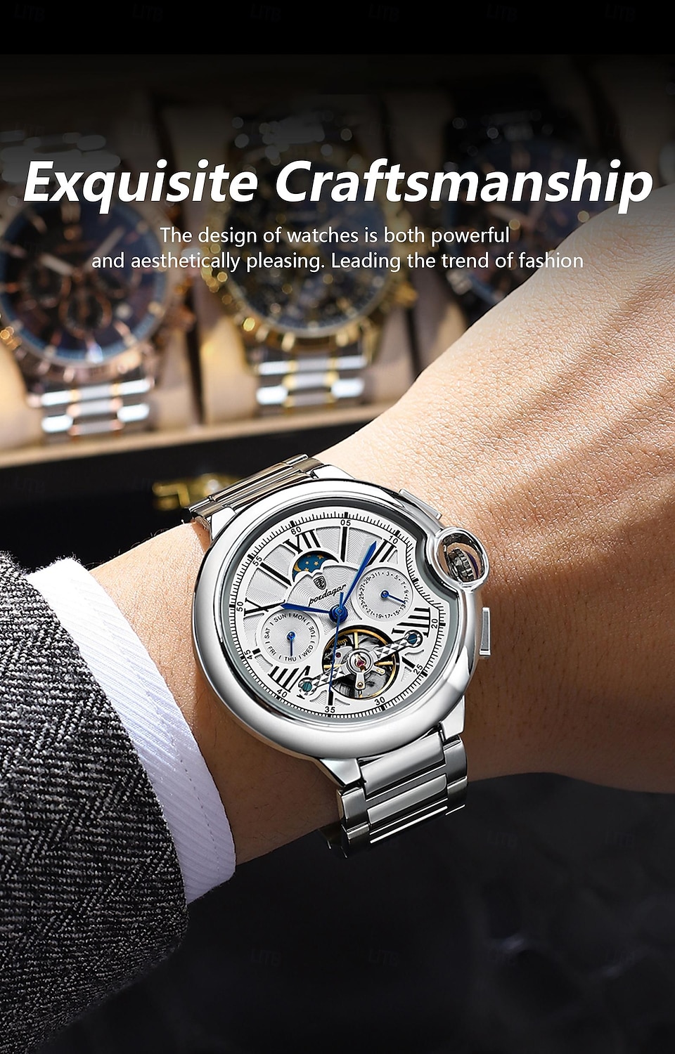Luxury Man Watch Hollow Tourbillon Automatic Mechanical Men Watch Waterproof Date Week Stainless Steel Men's Watches 2025 - $63.99 –P1