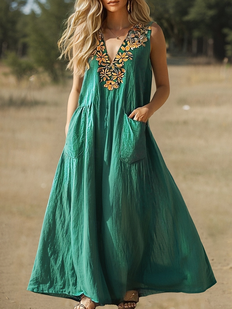 Pentru femei Rochie Lunga Rochie Maxi Rochie casual Rochie leagăn Rochie de vară Rochie Boho Epocă Vacanță Zilnic Concediu Fit regulat Floral Fără manșon În V Trifoi Vară 2025 - $27.99 –P1