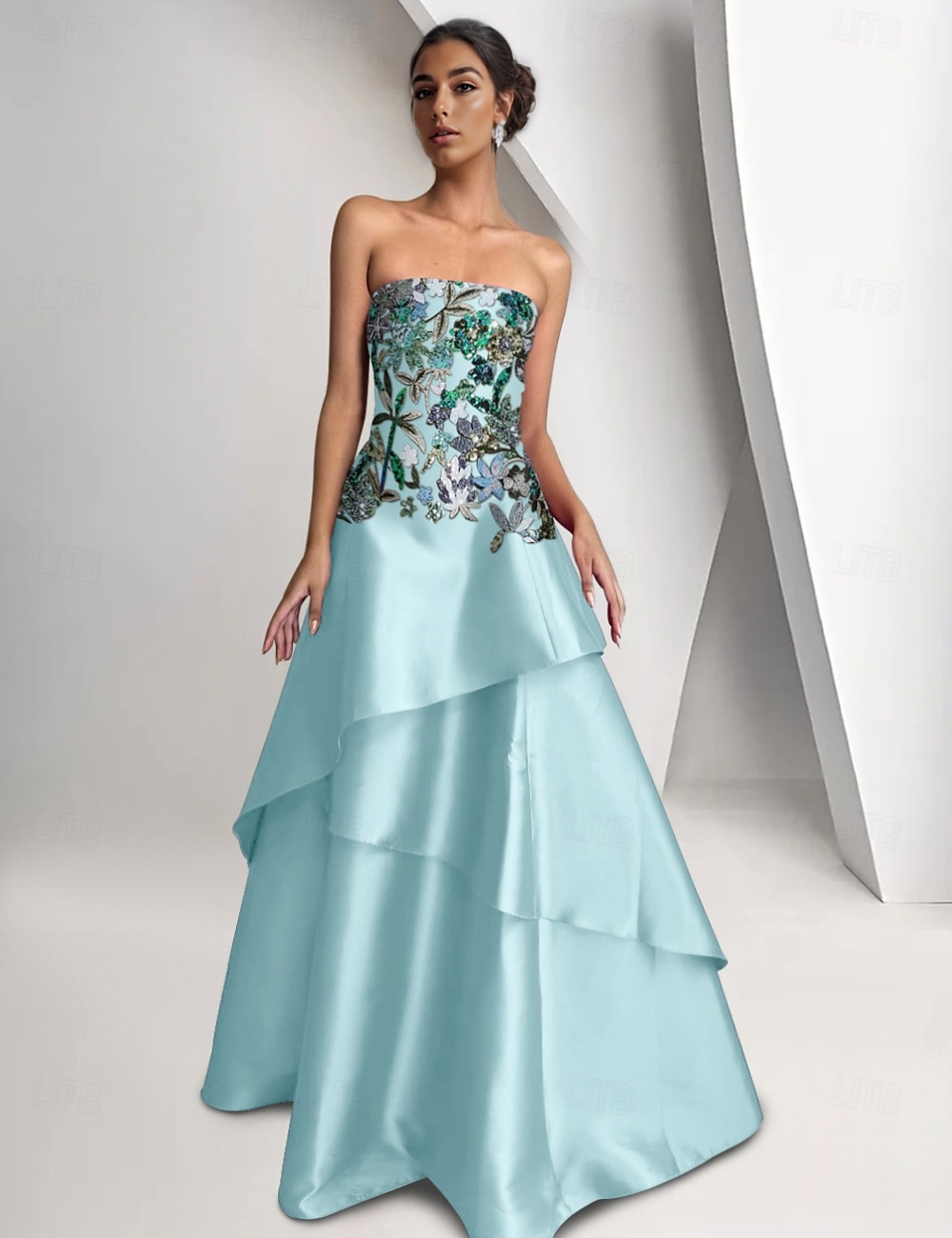 Knallpink Perlenkleid Herabgesetzte Taille A-Linie Abendkleid Asymmetrisches Stufen Kleid Formell Semi-Formal Hochzeit Bodenlang Ärmellos Satin 2025 - $175.99 –P5