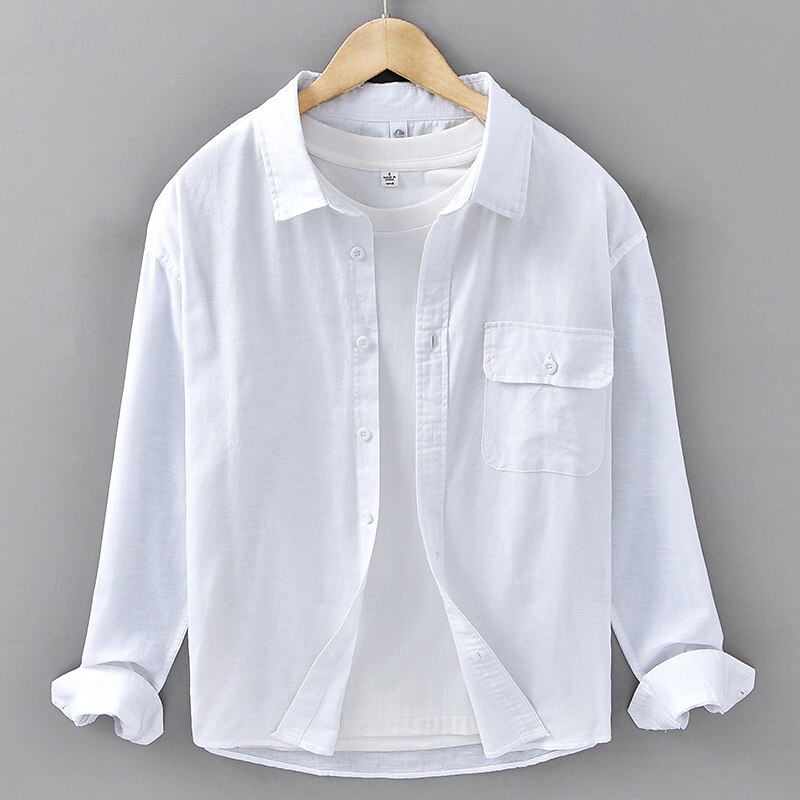 Men's Shirt Linen Shirt Casual Shirt Button Up Shirt Cotton Shirt Plain Vacation Hawaiian White Navy Blue Blue Beige Long Sleeve Lapel Spring Fall Clothing Apparel Button-Down 2025 - $42.99 –P5