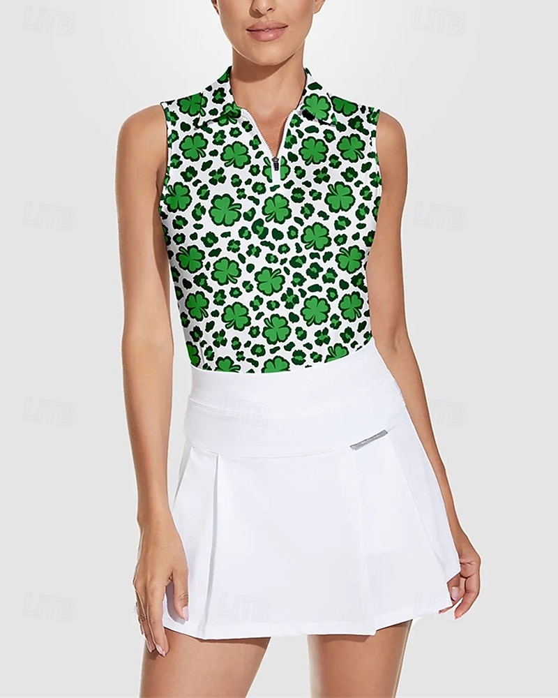 Жен. Clover Теннисная рубашка Без рукавов С принтом UPF50+ Быстровысыхающий Теннис Гольф Бадминтон Воротник на молнии Футболка Футболка Верхняя часть Зеленый Теннисная одежда 2025 - $22.99 –P1