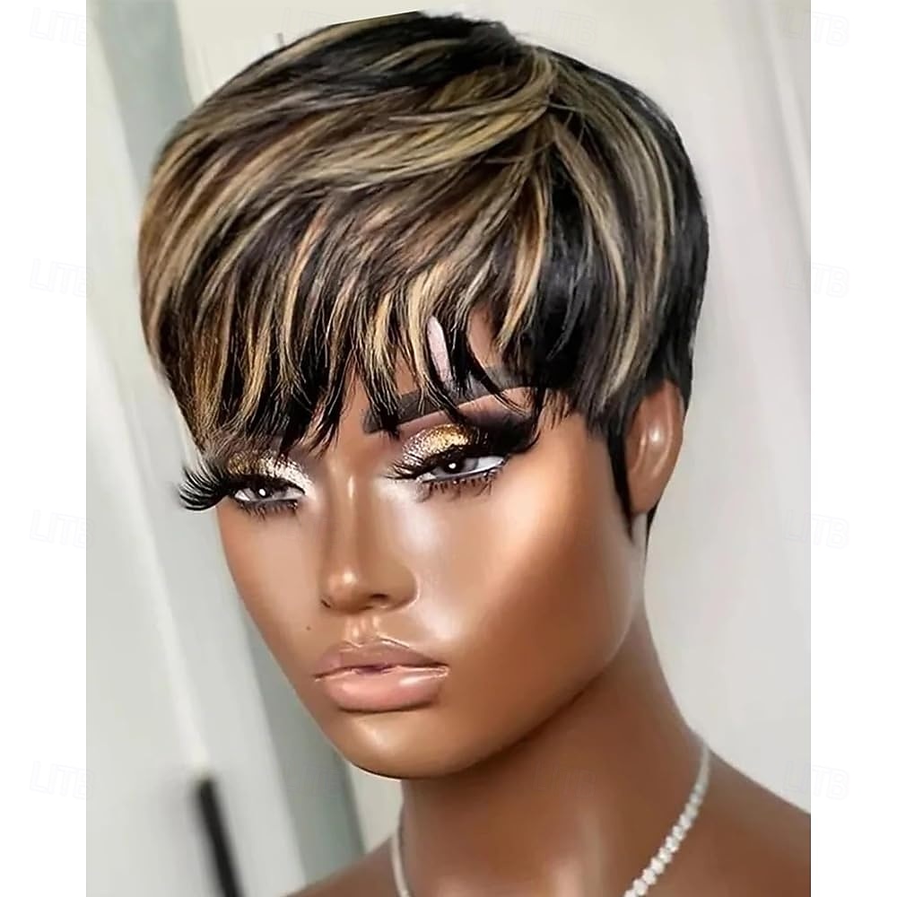 peruca pixie cut peruca sintética para mulheres negras peruca curta bob ombre com franja de 2026 por $24.99 –P3