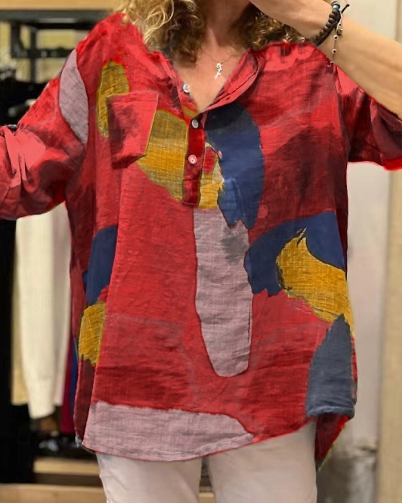 Femmes Chemise Chemises en coton et lin Chemisier Bloc de Couleur Moderne Occasionnel manche longue Col de chemise Hauts Réguliers Quotidien Sortir Imprimé Jaune Rouge Fuchsia Vert Gris Clair Été de 2025 ? $30.99 –P2