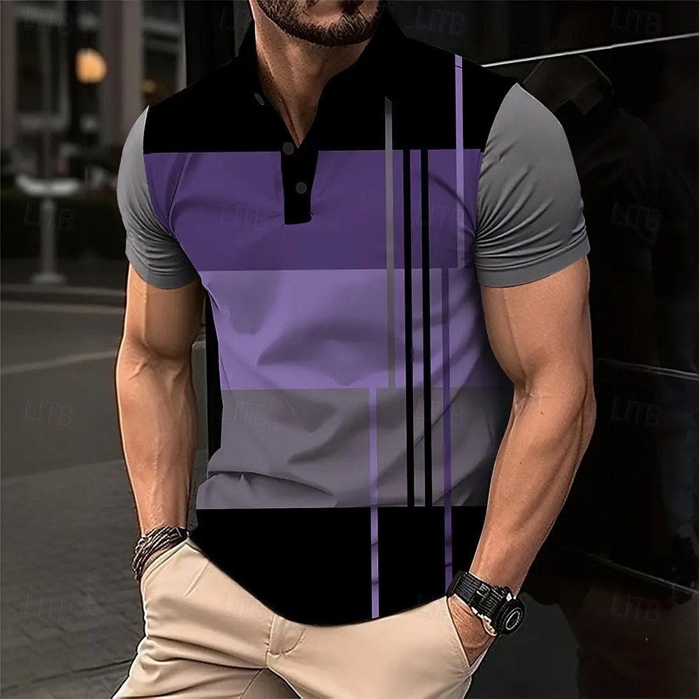 Men's Geometric Polo Short Sleeve Polo Shirts Collared Shirts Business Casual School Outdoor Athleisure Daily Wear 3D Print Summer Spring Fall Purple Brown Gray 2026 - $26.99 –P3
