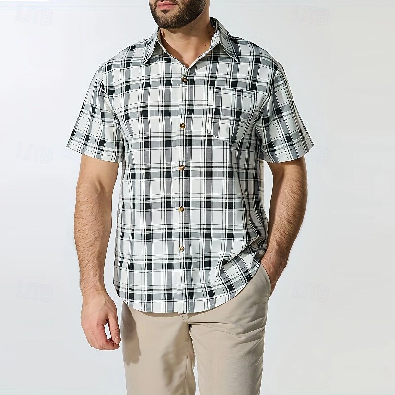 Муж. Рубашка Летняя рубашка Повседневная рубашка Пляжная рубашка Кнопка рубашка Желтый Серый С короткими рукавами В клетку Лацкан Отпуск Гавайский Карман Одежда Полиэстер Мода На каждый день Удобный 2025 - $20.99 –P2