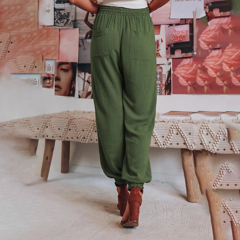 Femmes Slacks Pantalons Occasionnel Longueur complète Naturel Uni Avec Poches Conception à cordon élastique Confortable Extérieur Fête Décontracté Quotidien Week-end Vin Noir Vert Claire Vert Véronèse de 2025 ? $18.99 –P18