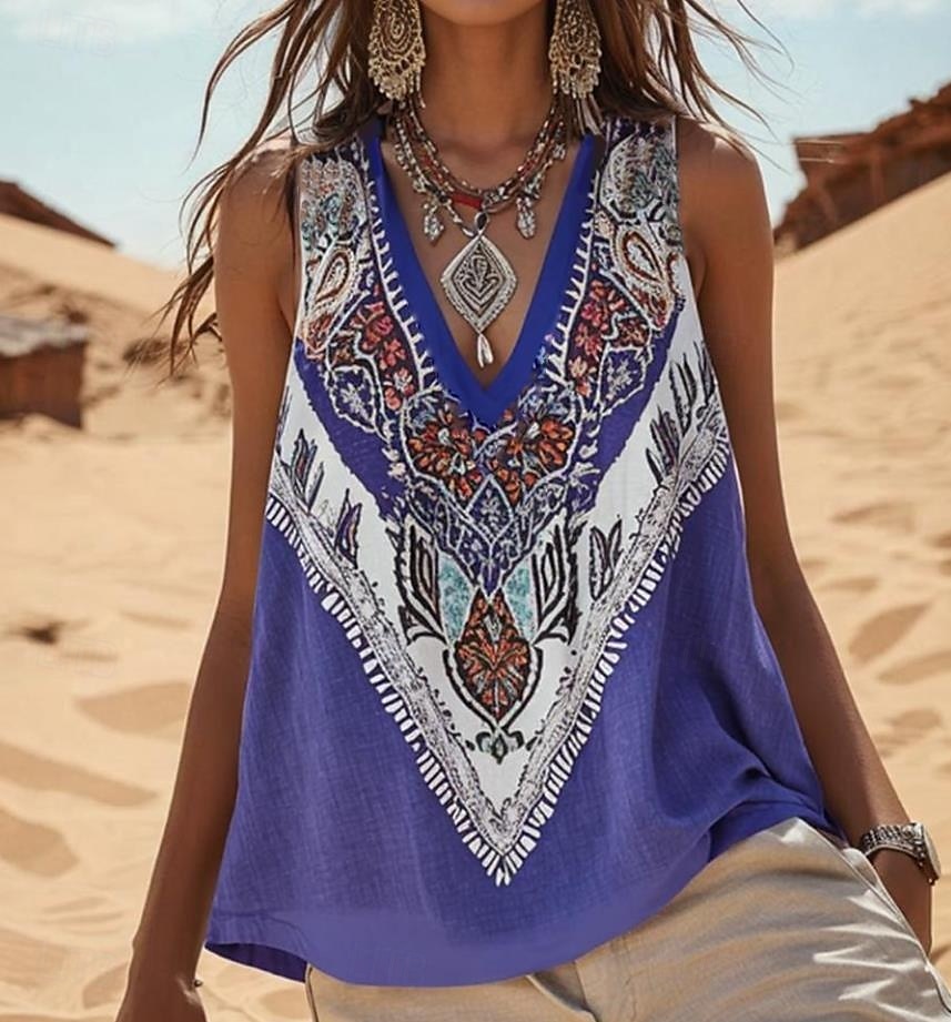 Női Camisole Tank Top Virágos Grafika Csehország Napi Etno Ujjatlan V-alakú Normál felsők Napi Szabadság Alkalmi Medence Nyár Tavasz 2025 - $17.99 –P2