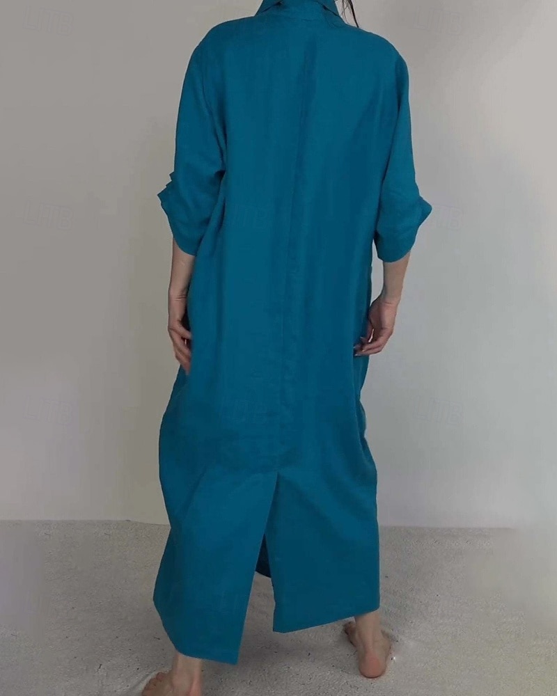 Per donna Abito Lungo Maxi Abito Abito in cotone e lino Moda Moderno All'aperto Vacanza Ferie Vestibilità regolare Semplice Mezza Manica Scollo a V Nero Bianco Blu Viola Estate del 2025 a $26.99 –P5
