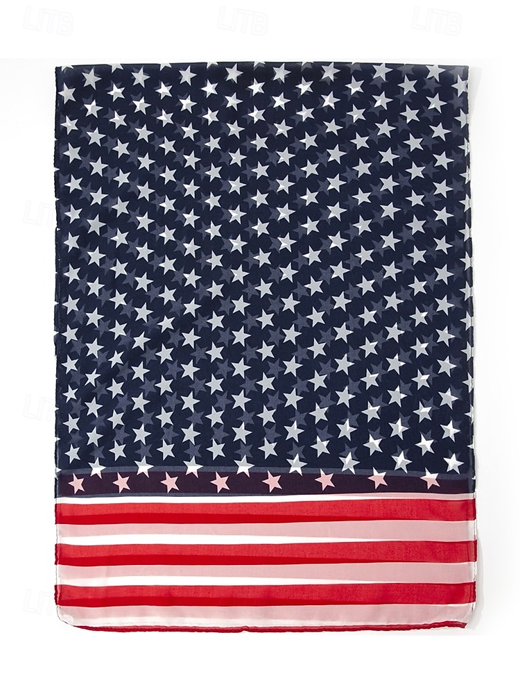 Damhalsduk med amerikansk flagga - patriotisk design med stjärnor och ränder i USA. Chiffongmaterialet är andningsbart och lätt, lämplig för 4 juli, självständighetsdagen, helgdagar och vardagsbruk. 2025 - $11.99 –P7