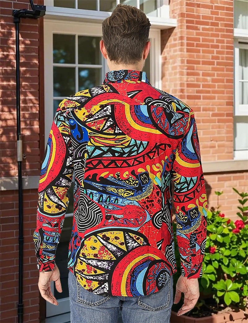 Retro Vintage Boho 1970s Shirt Hippie Tribal African Pattern Fancy Dress Men's Halloween Carnival Street Dance Retro Theme Party Festival Adults' Shirt 2026 - $27.99 –P10