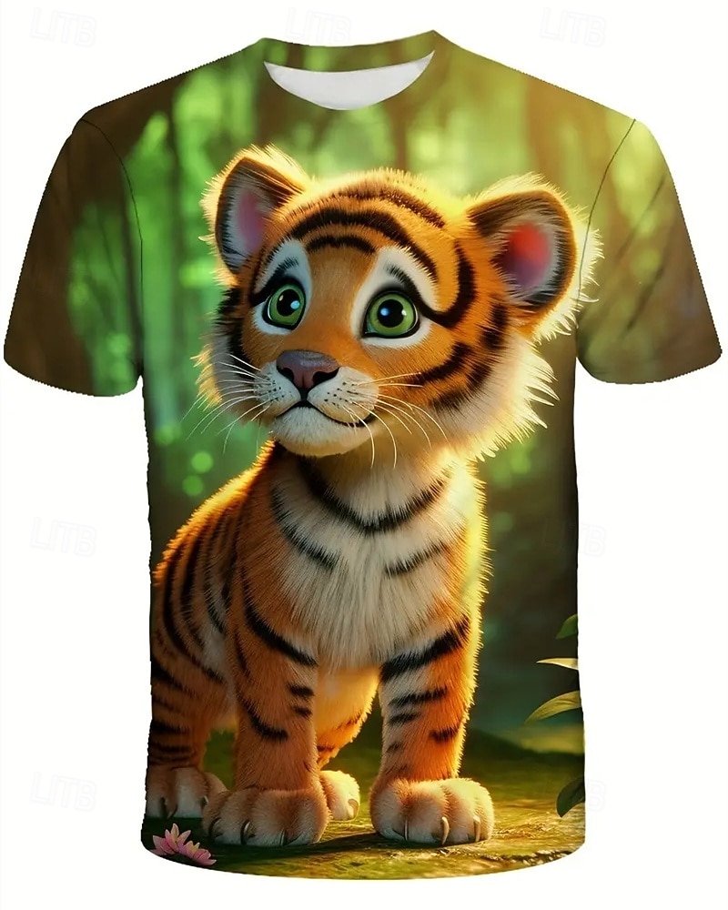 Jongens 3D dier Tijger T-shirt Korte mouw Zomer Lente Modieus Basic Kinderen 4-12 jaar Strakke ronde hals Buiten Casual Dagelijks Normale pasvorm 2025 - $11.99 –P3