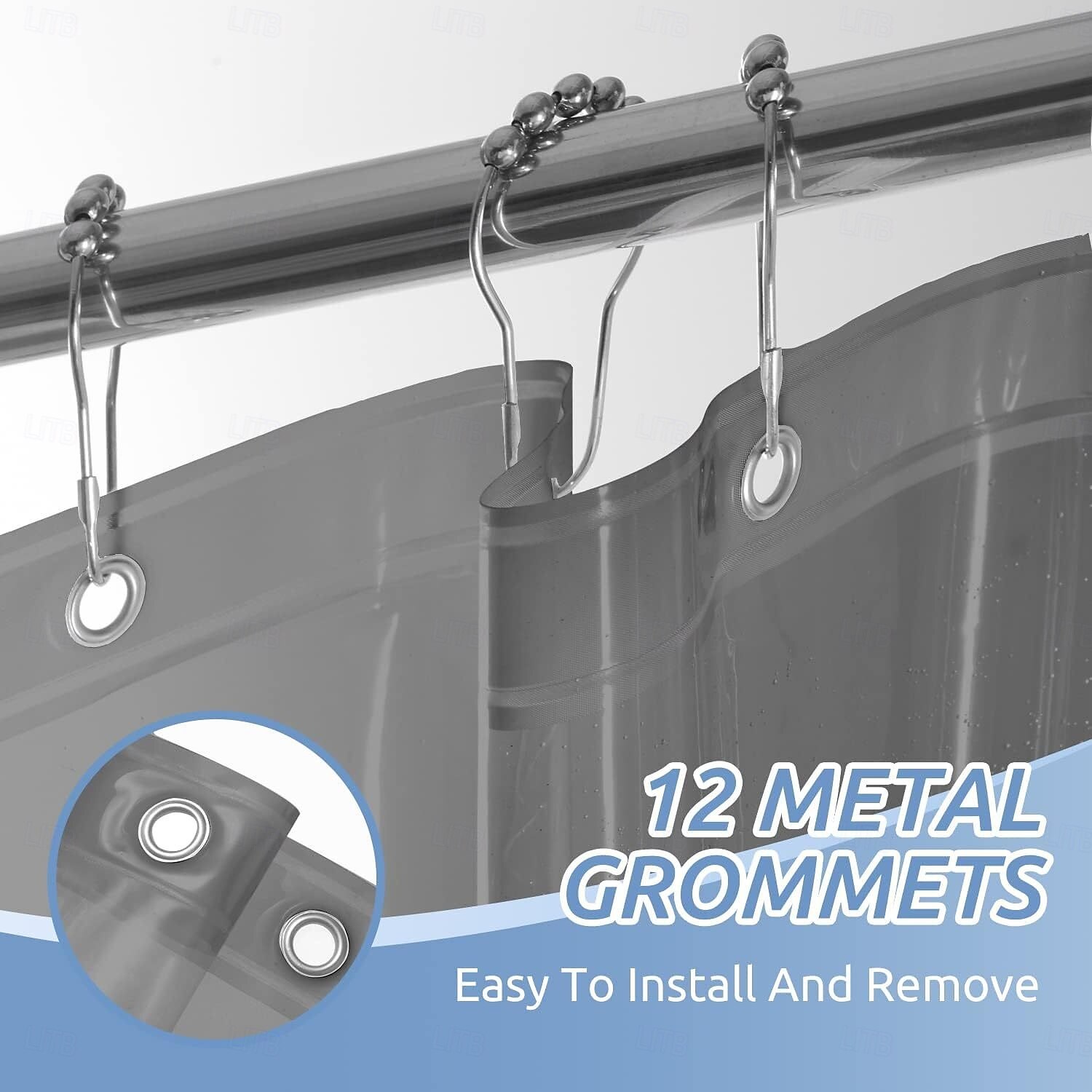 PEVA Shower Curtain Liner, 180x200cm 70"x79" Waterproof Transparent Black Shower Liner, Lightweight Plastic Shower Curtain Liners for Bathroom 12 Grommet Holes 2026 - $15.49 –P1