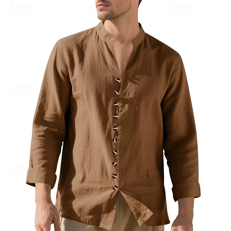 Per uomo Camicia Camicia di lino Camicia casual Camicia con Bottoni Camicia di cotone Semplice Vacanza Camicia hawaiana Nero Bianco Rosa Viola Manica Lunga Colletto alla coreana Primavera Autunno del 2025 a $21.99 –P18
