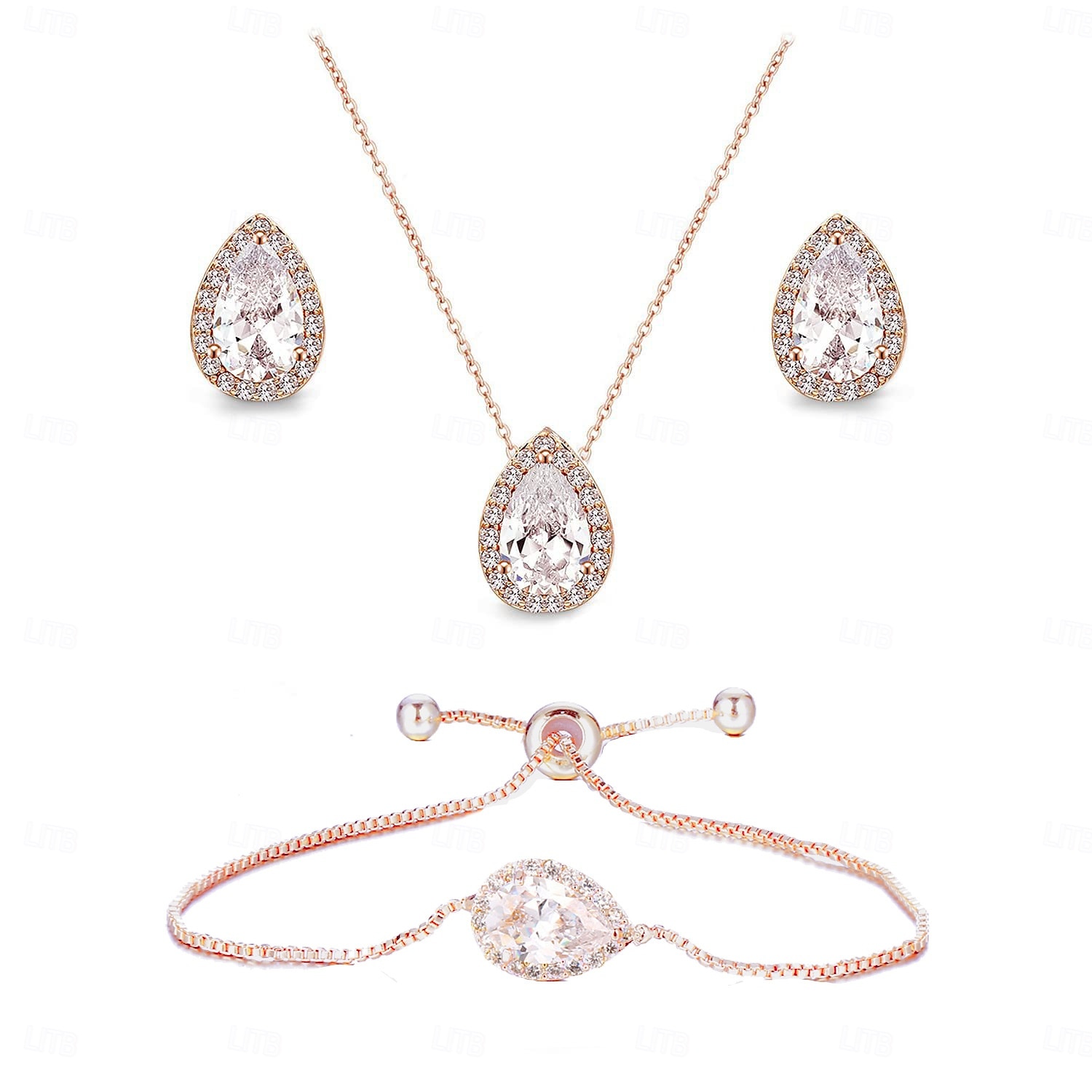 Brudesmykkesett 1 sett zirkon strass øredobber halskjede armbånd dame elegant stilig søtt smykkesett til bryllup spesiell anledning fest aftenantrekk 2025 - $41.99 –P3