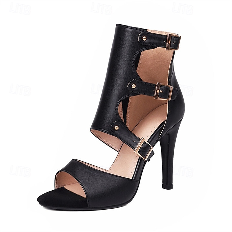 Women's White Stiletto Heel Sandals with Cutout Design and Buckle Straps, Elegant Peep Toe High Heels for Parties, Evening Events, and Chic Night Out Looks 2025 - $54.99 –P7