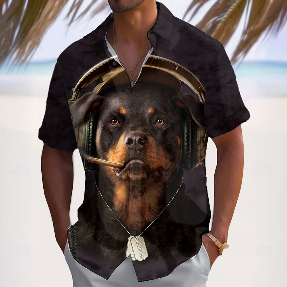 Voor heren dier Hond Overhemd Overhemd met knopen Designer overhemd Korte mouw Vintage Retro Vakantie Casual Zomer Lente Strijkijzer 3D-afdrukken shirts met kraag Zwart 2025 - $23.99 –P1