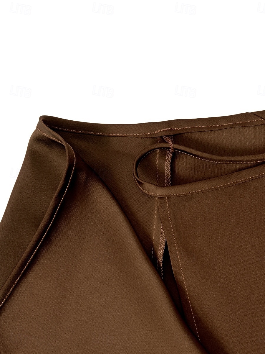 Jupe femme A ligne Couleur unie Mode Décontractée Mini Jupe taille haute Uni Plissé Micro-élastique Street Daily Noir Champagne Marron Vert Été Satin de 2025 ? $19.99 –P11