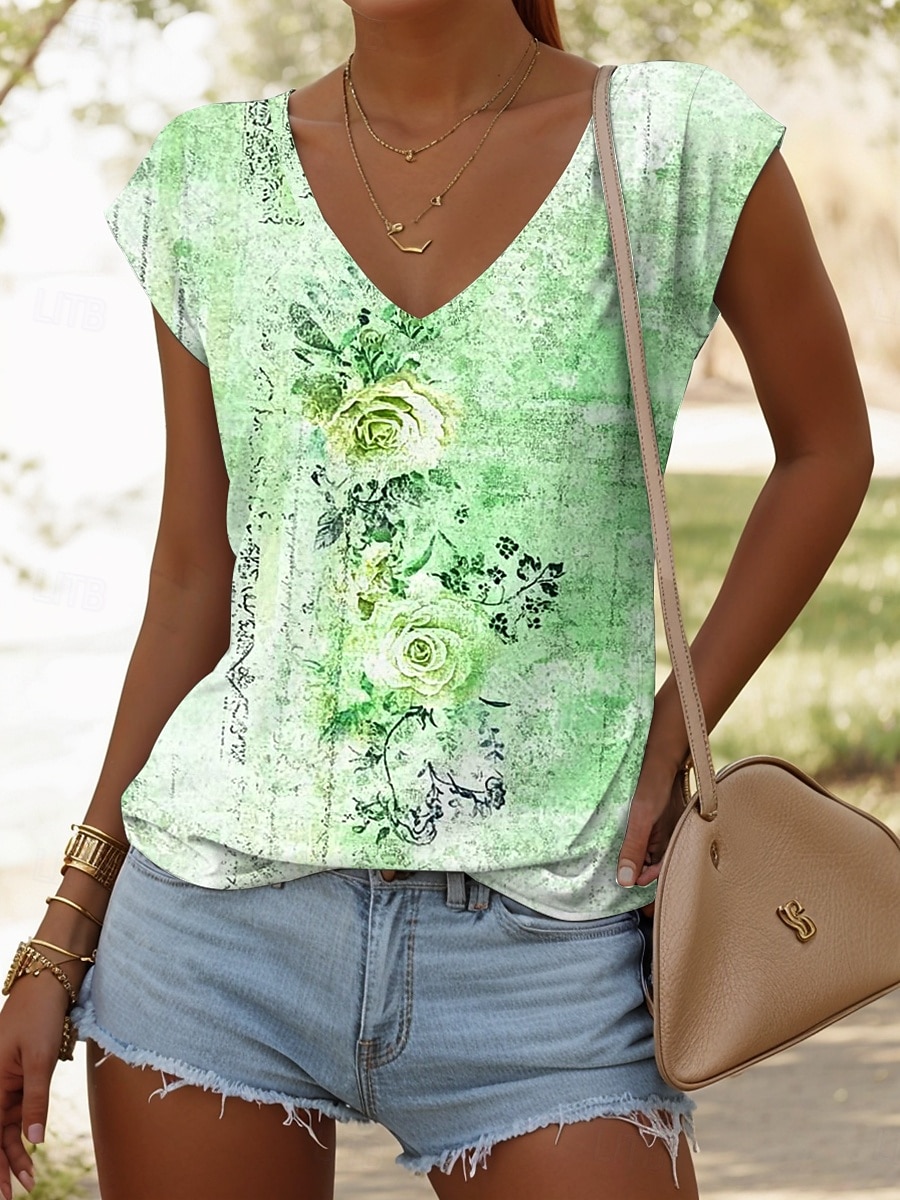 Dames Hemdje Tanktop Bloemig Grafisch Vintage Casual Mouwloos V-hals Normale tops Dagelijks Afdrukken Blozend Roze Rood blauw Paars Groen Zomer Lente 2025 - $17.99 –P4