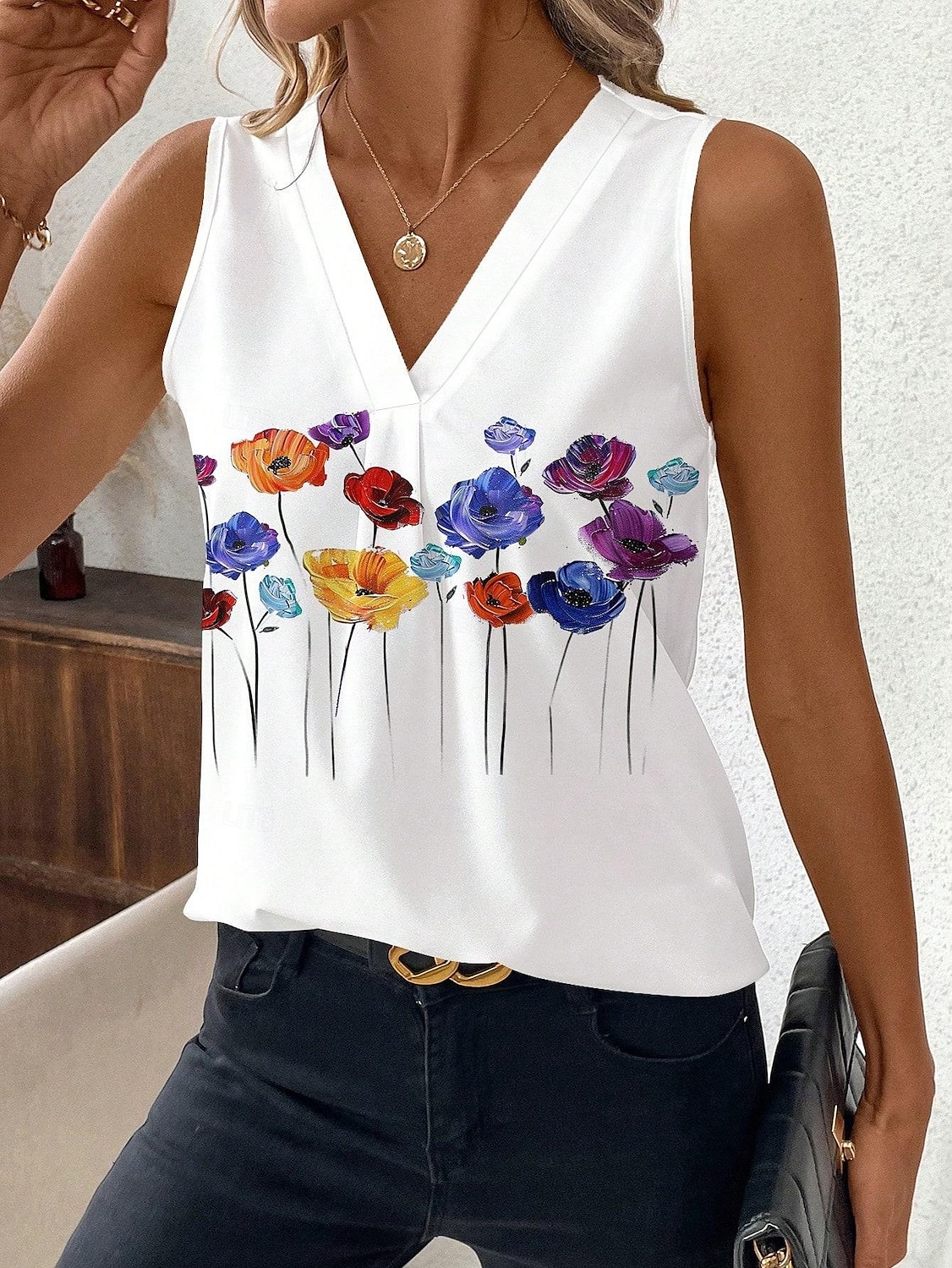 Γυναικεία Καμισόλ Tank Top Φλοράλ Γραφική Γεωμετρικό Κομψό Στυλάτο Βασικό Αμάνικο Λαιμόκοψη V Κανονικά μπλουζάκια Καθημερινά Στάμπα Λευκό Κίτρινο Θαλασσί Πράσινο του τριφυλλιού Καλοκαίρι Άνοιξη 2025 - $19.99 –P1