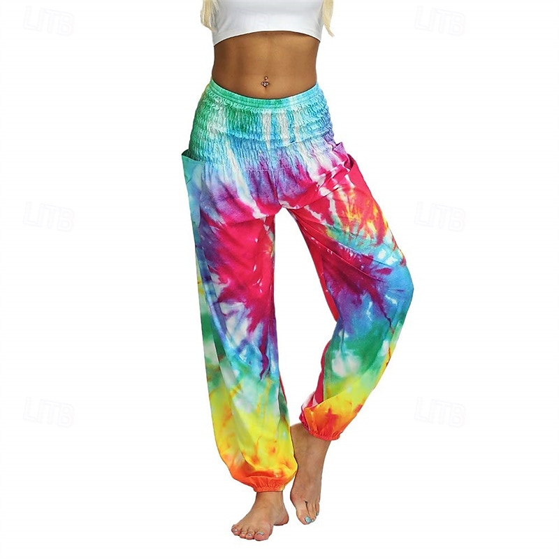 Retro Vintage Boho 1970s Harem pants Yoga Pants Hippie Tie Dye Smocked Waist Rainbow Fancy Dress Women's Halloween Carnival Pride Parade Pride Month Festival Adults' Pants 2026 - $27.99 –P14