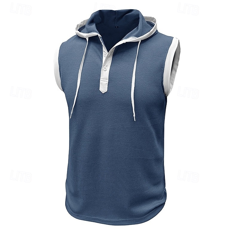 Voor heren Wafel Tanktop Hesje Mouwloos shirt Mouwloos Capuchon Zomer Effen Modieus Sportief Klassiek Capuchon Casual Sportschool Straat Rood Top T-shirt voor mannen 2026 - $16.49 –P4