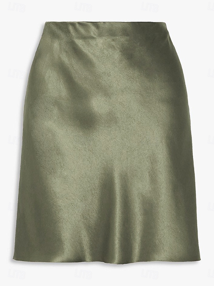 Gonna da donna A Line Colore solido Moda Casual Mini Vita alta Gonne Pura Tasca Stampa Micro-elastico Strada Giornaliera Nero Champagne Oro Verde militare Estate Satin del 2025 a $16.99 –P4