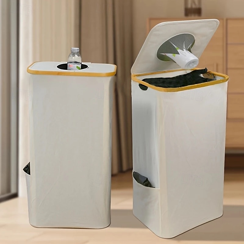 Recycling Bin with Lid and Removable Reusable Inner Bag,100L Bamboo Frame Oxford Fabric Trash Organizer with Odor Control, 4 Support Rods for Kitchen, Camping, Dorm, Office, Travel 2025 - $21.99 –P2