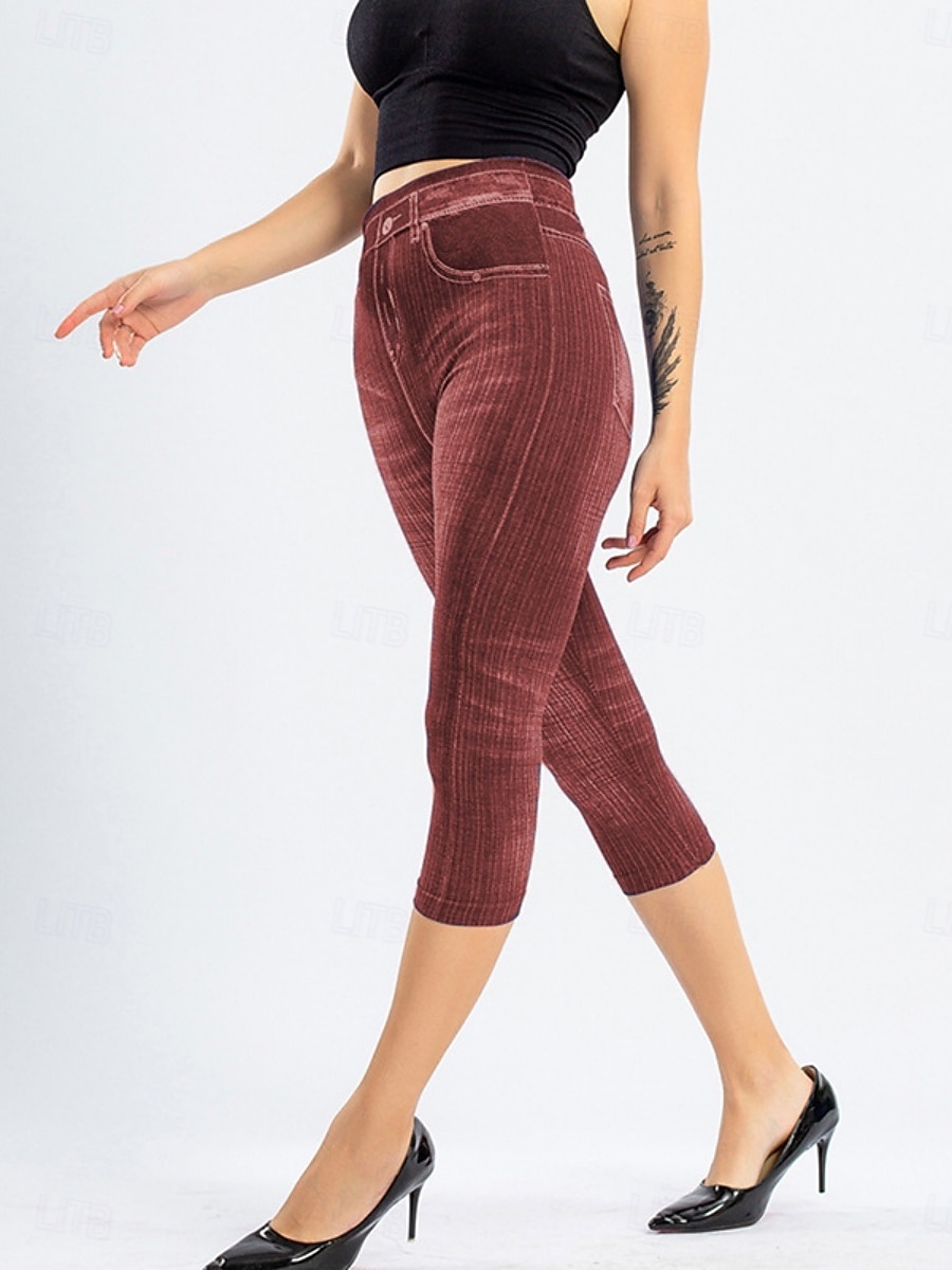 Women's Leggings Capri Pants 3D Print Chinos Vintage Streetwear Casual Calf-Length High Waist Plain Printing Comfy Soft Comfortable Stretchy Outdoor Street Black Red Blue Gray Summer Slim Fit 2025 - $3.99 –P11