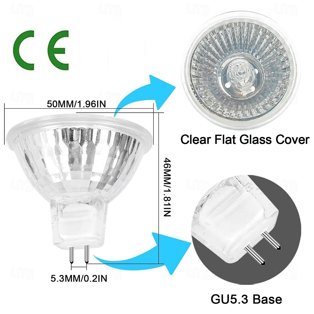 MR16 Halogen Bulb 12V 35W 50W Dimmable GU5.3 Bi-pin Base Spotlight MR16 Bulbs with Clear Glass Cover for Landscape Lights Track Lights Fiber Optics 2700K Warm White 6pcs 2026 - $12.99 –P2