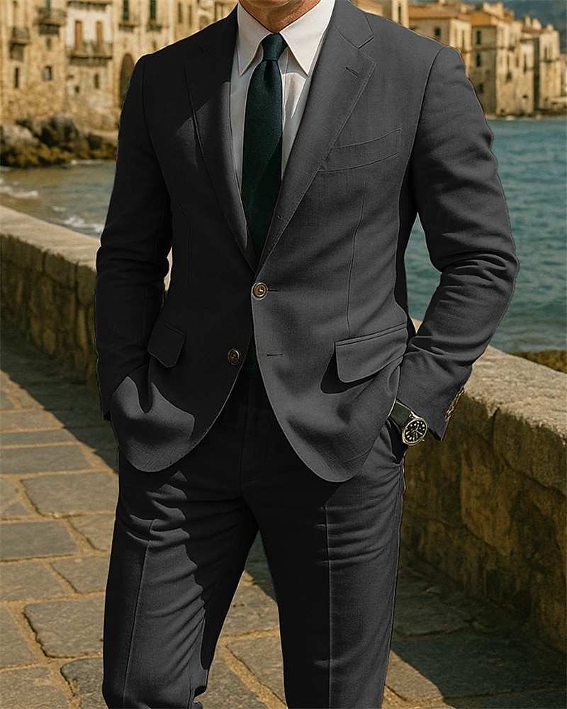 Hombre Trajes chaqueta Negocio Fiesta de Cóctel Fiesta de Boda Moda Casual Primavera Otoño Poliéster Color sólido Botones Bolsillo Cómodo Botonadura Simple Chaqueta de sport Negro Blanco Gris 2025 - $98.99 –P2
