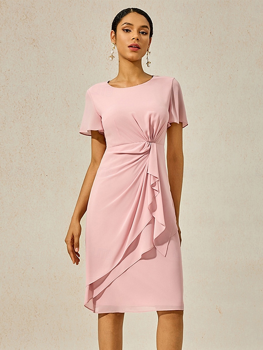 Femmes Robe Midi Robe à Plusieurs Couches Élégant Formel Papillon robe demoiselle d honneur Cocktail Coupe régulière Uni Manche Courte Col ras du cou Rose poussiéreuse Été de 2025 ? $13.59 –P1
