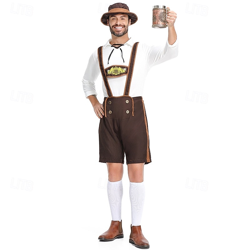 Oktoberfest תחפושות קוספליי לדרהוזן חולצה תלבושות בוואריה מינכן כרי דשא בגדי ריקוד גברים פֶסטִיבָל בד בסגנון מסורתי חולצה מכנסיים קצרים כובע 2026 - $40.99 –P2
