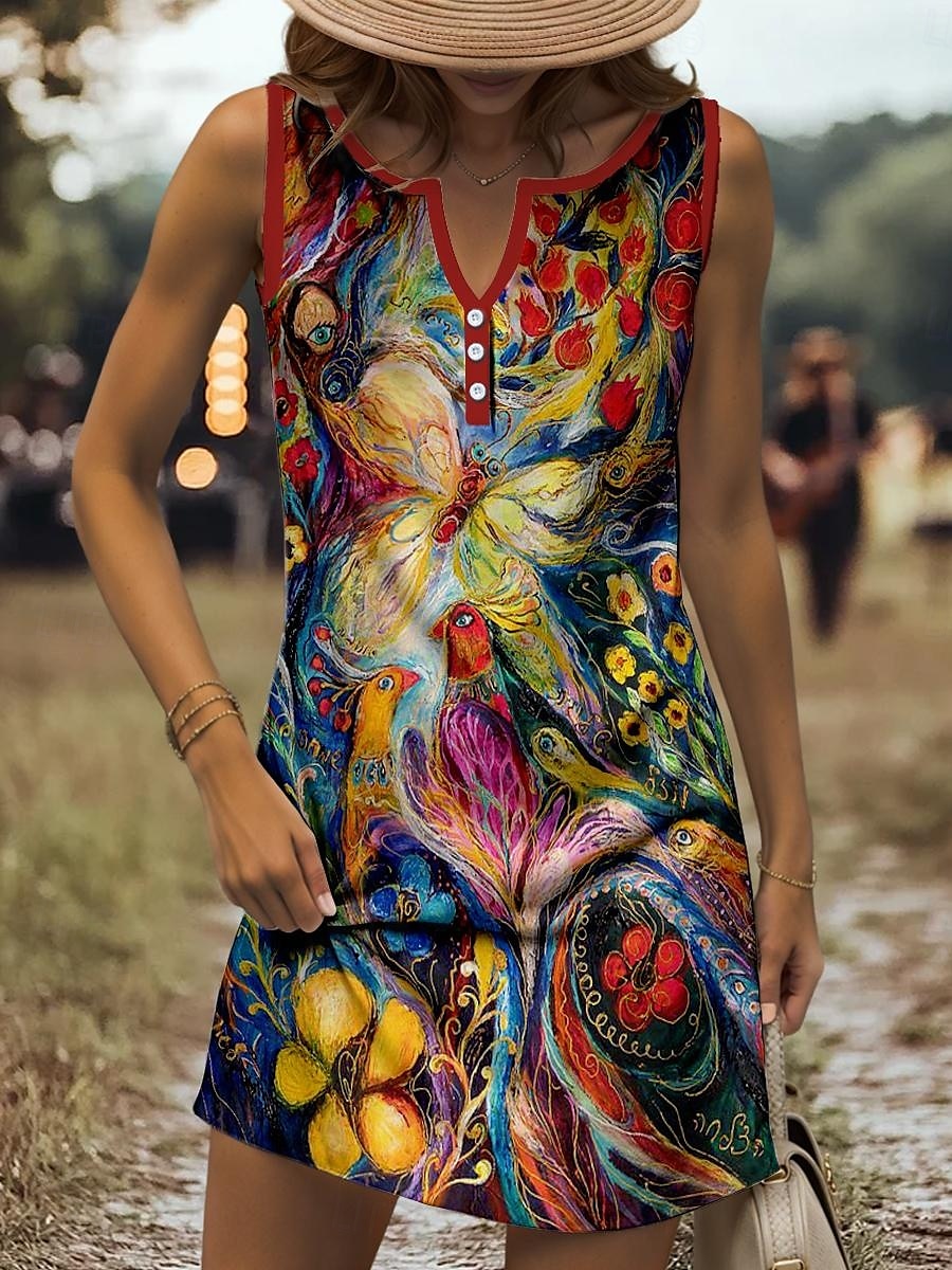 Damen Minikleid Sommerkleid Shiftkleid Schulterfreies Kleid Urlaub Lässig Outdoor Ausgehen Strand Normale Passform Blumen Grafik Tiermotiv Ärmellos V Ausschnitt Gelb Rote Königliches Blau Blau Sommer 2025 - $21.99 –P1