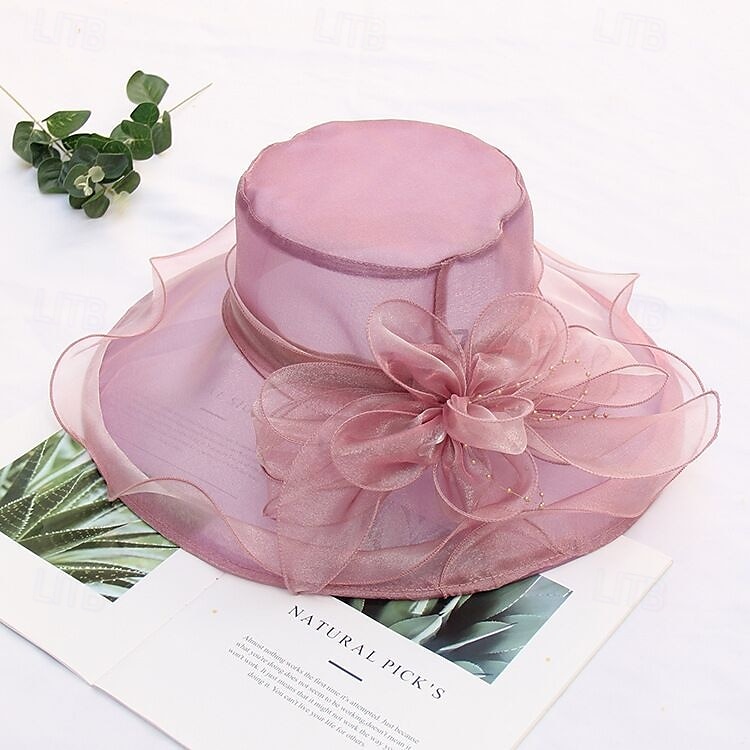 Hatter organza Bryllup Aftenselskap Te Fest Strand Hesteløp Elegant søt stil Solbeskyttelse Med Blomster Hodeplagg Hodeplagg 2025 - $16.99 –P22