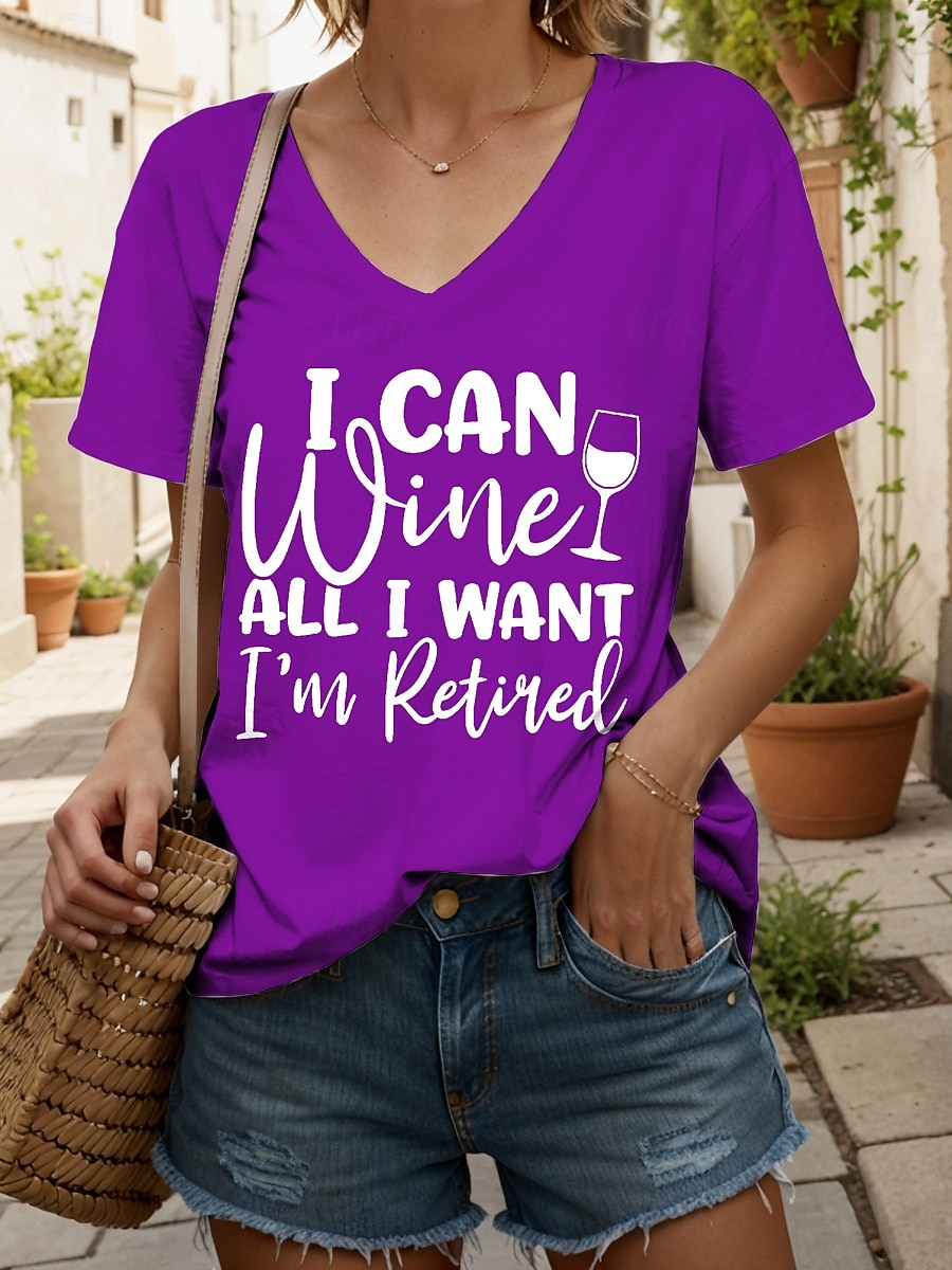 Women's T Shirt Retired Graphic Letter Vintage Stylish Classic Short Sleeve V Neck Regular Tops Daily Print Black White Yellow Red Blue Summer 2026 - $21.99 –P8