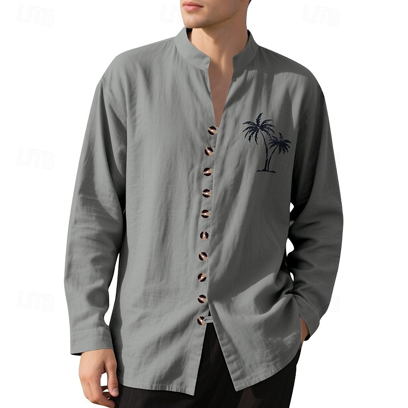 Miesten Paita Kesä paita Rento paita Rantapaita Button Up paita Musta Valkoinen Purppura khaki Harmaa Pitkähihainen Kookospuu Nauhakaulus Loma Havaijilainen Painettu Vaatetus Polyesteri Muoti 2025 - $22.99 –P18
