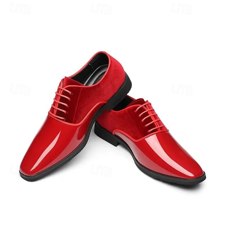 scarpe eleganti da uomo rosse lucide con finitura lucida - calzature formali eleganti e lucide per matrimoni, serate di gala e occasioni speciali del 2026 a $54.99 –P6