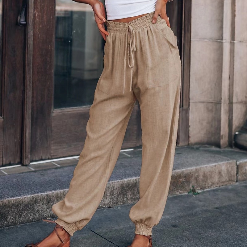 Femmes Slacks Pantalons Occasionnel Longueur complète Naturel Uni Avec Poches Conception à cordon élastique Confortable Extérieur Fête Décontracté Quotidien Week-end Vin Noir Vert Claire Vert Véronèse de 2025 ? $18.99 –P10
