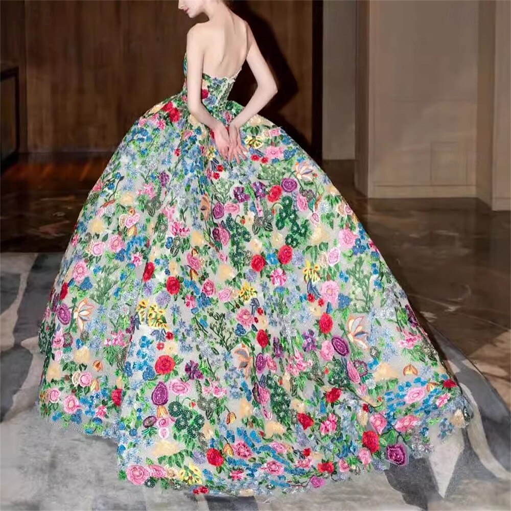 Abito da Ballo Quinceanera Elegante Abito Formale Matrimonio Lunghezza Piena Senza Maniche Senza Spalline Tulle Senza Schiena con Stampa Floreale Abito Ospite Matrimonio 2025 del 2025 a $219.09 –P4