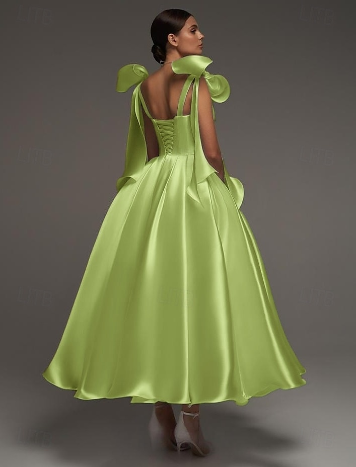 A-Linie Cocktailkleider Elegant Formale Hochzeit knöchellang ärmellos Spaghettiträger Kleid Satin mit Schleife(n) 2025 - $158.99 –P2