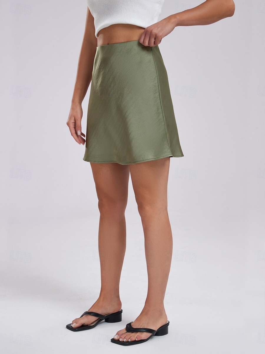 Gonna da donna A Line Colore solido Moda Casual Mini Vita alta Gonne Pura Tasca Stampa Micro-elastico Strada Giornaliera Nero Champagne Oro Verde militare Estate Satin del 2025 a $16.99 –P11
