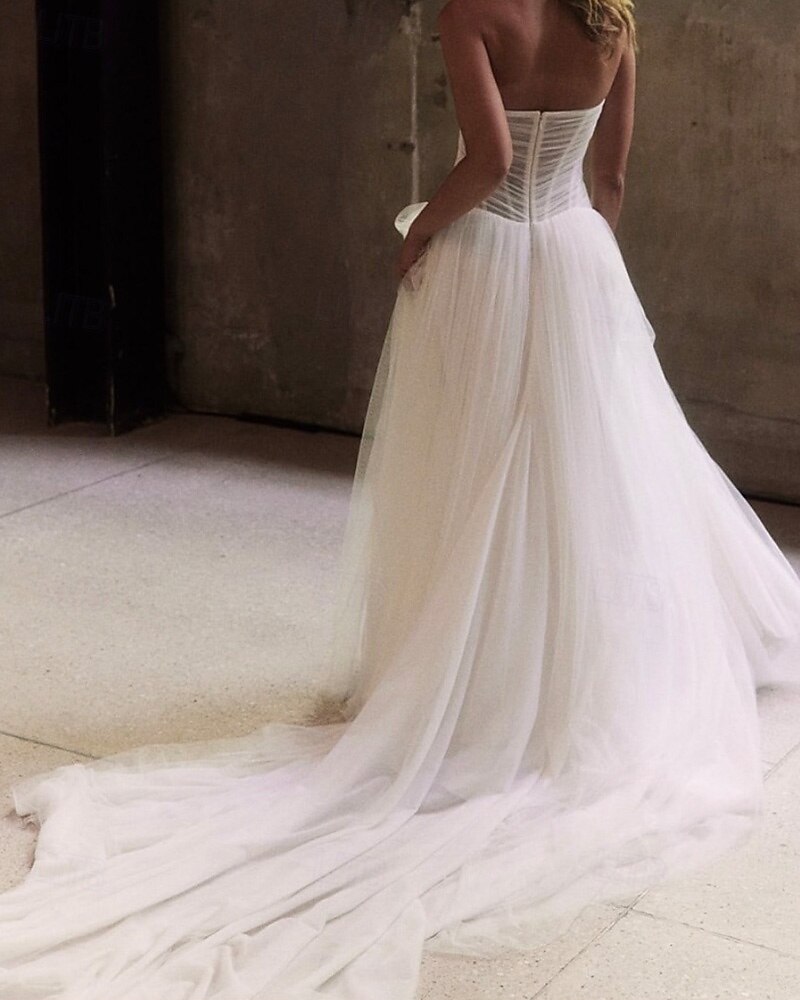 Beach Wedding Drop Waist Dress Corset Dress Little White Dresses Formal  Wedding Dresses A-Line Sleeveless Court Train Tulle Bridal Gowns With  Ruched and Pleats 2026 - $129.99